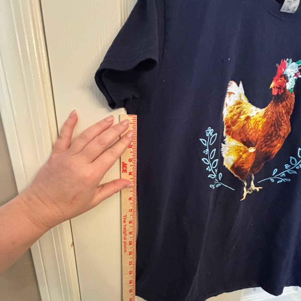 Chicken Hen Floral Graphic Blue Short-Sleeve T-Shirt 100% Cotton Women’s Large - Picture 6 of 6